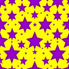 Fototapeta premium Purple Stars on Yellow: A vibrant, seamless pattern featuring purple stars of varying sizes on a bright yellow background. Perfect for adding a playful, energetic touch to any design project. 