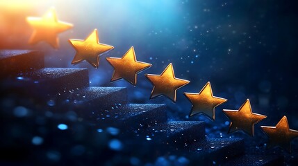 Abstract representation of a five-star ranking system with a dynamic upward trajectory, emphasizing goals and success.