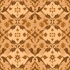 Fototapeta premium Intricate Floral Damask Pattern in Earthy Tones: A seamless and elegant pattern featuring a captivating array of intricate floral motifs in delicate shades of brown and beige.