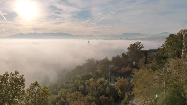 Fog over the city, sky city, clouds over the city