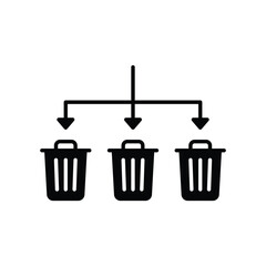 Waste Sorting icon. Simple solid style. Waste segregation, sorting garbage by material, bin, trash with arrow separate concept. Black silhouette, glyph symbol. Vector illustration isolated.