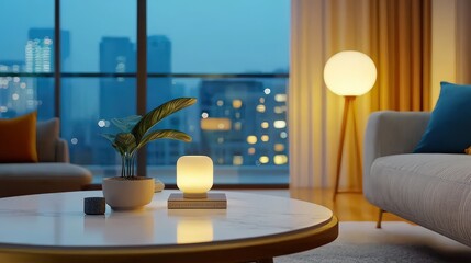 Fototapeta premium Upscale apartment with smart lighting and eco-friendly design