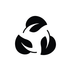 Recyclable icon. Simple solid style. Biodegradable recyclable plastic free package, circle leaf, eco, friendly material concept. Black silhouette, glyph symbol. Vector illustration isolated.