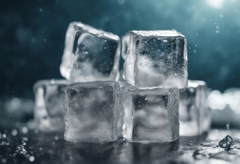 Obraz premium Ice Cubes Splashing Cool Refreshing Crystals With Water Drops