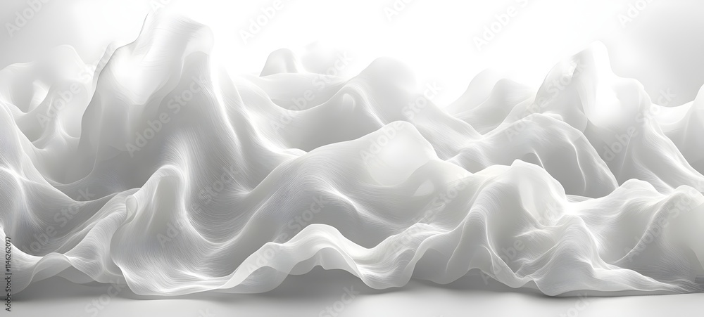 Poster a serene abstract composition featuring flowing white fabric that creates a sense of softness and tr