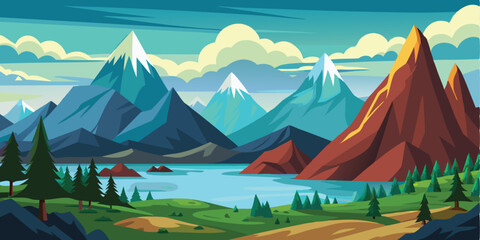 A landscape view of mountains vector illustration