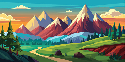A landscape view of mountains vector illustration