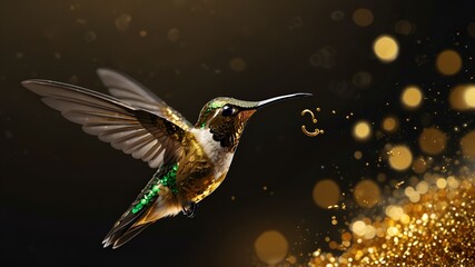 Fototapeta premium A golden Humming bird and gold glitters