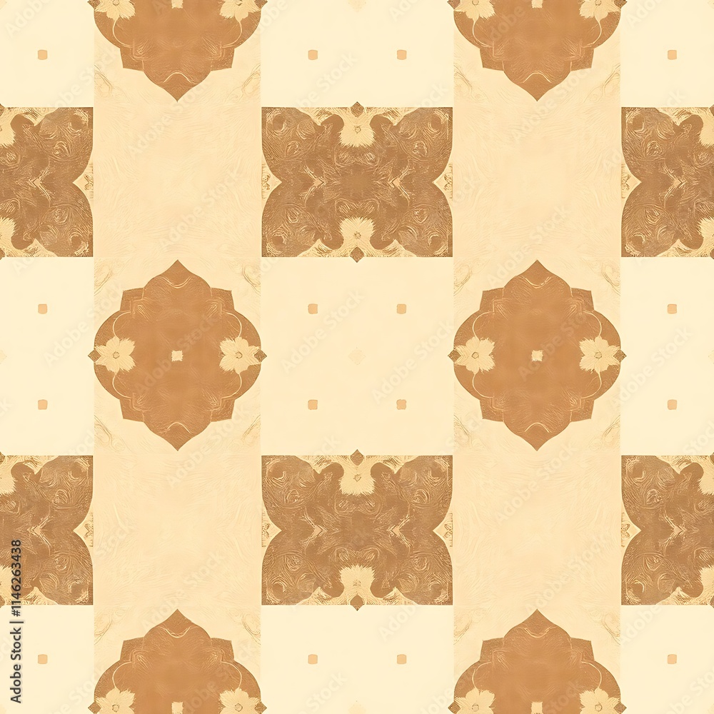 Poster beige and brown geometric pattern: this seamless pattern features a harmonious blend of beige and br