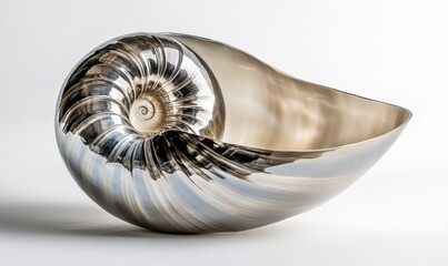 A silver shell with a spiral design