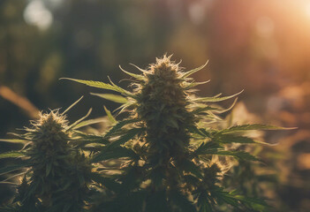 Obraz premium Cannabis With Flowers At Sunset Sativa Herb Legal Marijuana