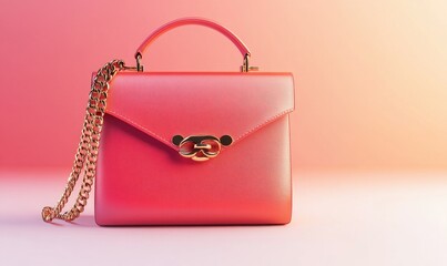 A pink purse with a gold chain
