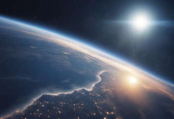 Obraz premium Blue sunrise view of earth from space