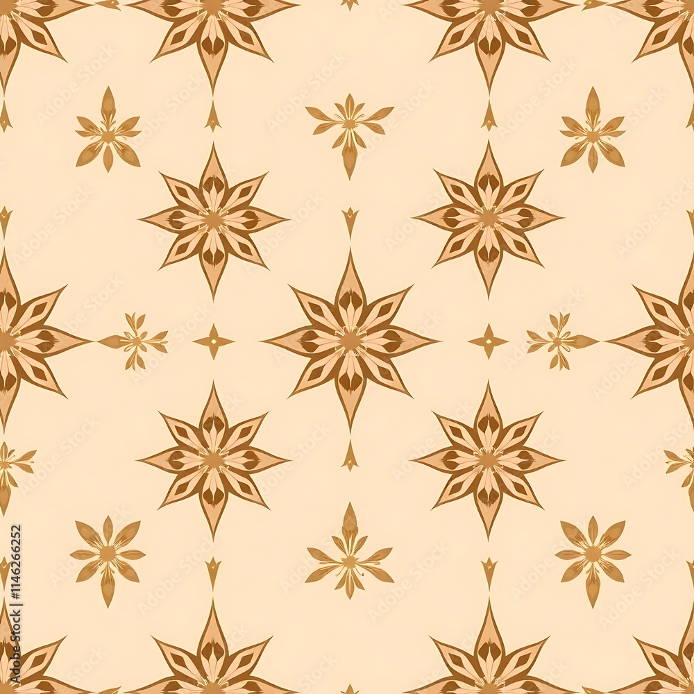 Poster floral starburst seamless pattern: this intricate, beige and brown pattern features a delicate flora