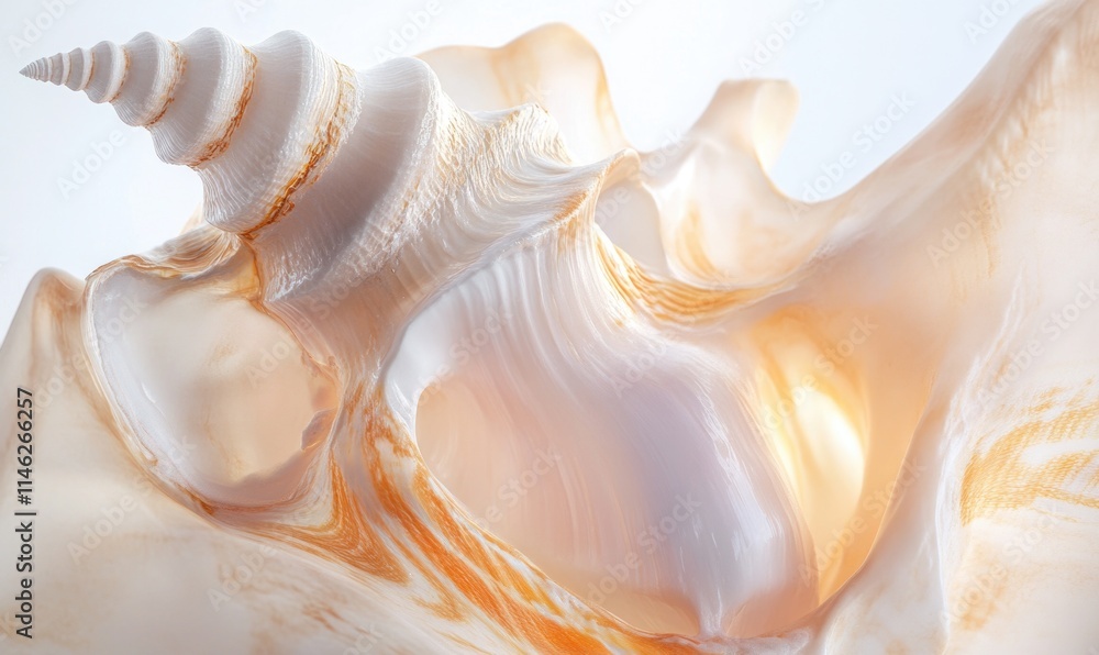 Poster a shell with a spiral shape and a gold color