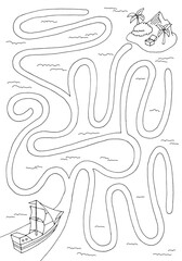 Sea maze graphic black white sketch vertical illustration vector 
