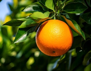 Orange hanging on tree, natural ripening process and vibrant color, citrus fruit and healthy harvest