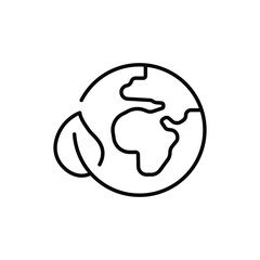 World ecology icon. Simple outline style. Nature global protect, logo eco environment, globe with leafs, green earth planet concept. Thin line symbol. Vector illustration isolated.