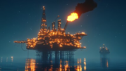 Obraz premium Offshore Oil Rig at Night