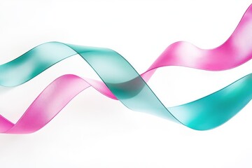 Intertwined teal and pink ribbons create a flowing, elegant design against a white backdrop.