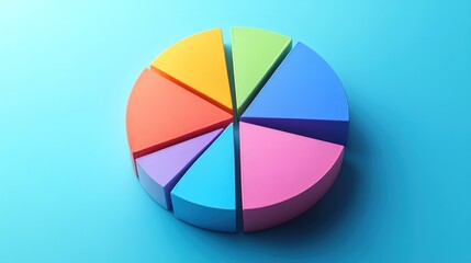 Fototapeta premium Colorful 3D pie chart with seven segments on blue background.