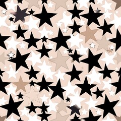 Obraz premium Starry Night Seamless Pattern: A mesmerizing pattern of black and white stars on a beige background. This versatile design is perfect for adding a touch of whimsy and sophistication to any project.