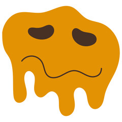 Psychedelic Melting Emoji. Melting smile. Dripping smile. Smile icon. Yellow smile. Smiley on yellow background. Good mood. Positive emoji.