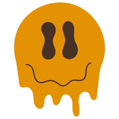 Psychedelic Melting Emoji. Melting smile. Dripping smile. Smile icon. Yellow smile. Smiley on yellow background. Good mood. Positive emoji.