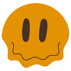 Psychedelic Melting Emoji. Melting smile. Dripping smile. Smile icon. Yellow smile. Smiley on yellow background. Good mood. Positive emoji.