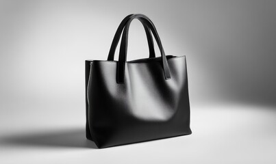 A black purse with a brown handle