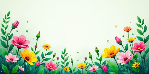 Vibrant Floral Border Design Featuring a Delicate Array of Blossoms and Buds, Ideal for Invitations or Decorative Purposes