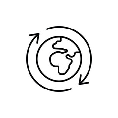 Earth recycle icon. Simple outline style. Planet sustainable circular arrow, save clean world, globe emission, environment concept. Thin line symbol. Vector illustration isolated.
