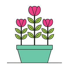 Minimalist Pink Flower Pot Vector Illustration.