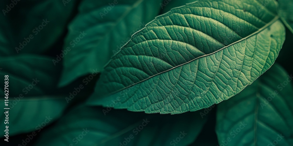 Poster macro close up showcasing a green leaf background texture, emphasizing the beauty of nature ecology.
