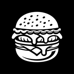 Burger logo vector illustration template, black and white, simple hand draw