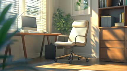 Sunlit Modern Home Office Workspace With Comfortable Chair