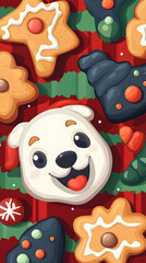 Obraz premium Cheerful Polar Bear Christmas Cookie Festive Treats Background Wallpaper.