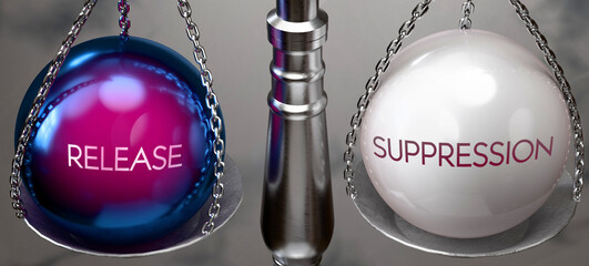 Release or Suppression - weighing two choices, available options. Choosing between release or suppression. Two different course of actions. ,3d illustration