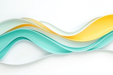 Obraz premium Abstract wavy design with pastel yellow, teal, and white colors creating a flowing, elegant visual.