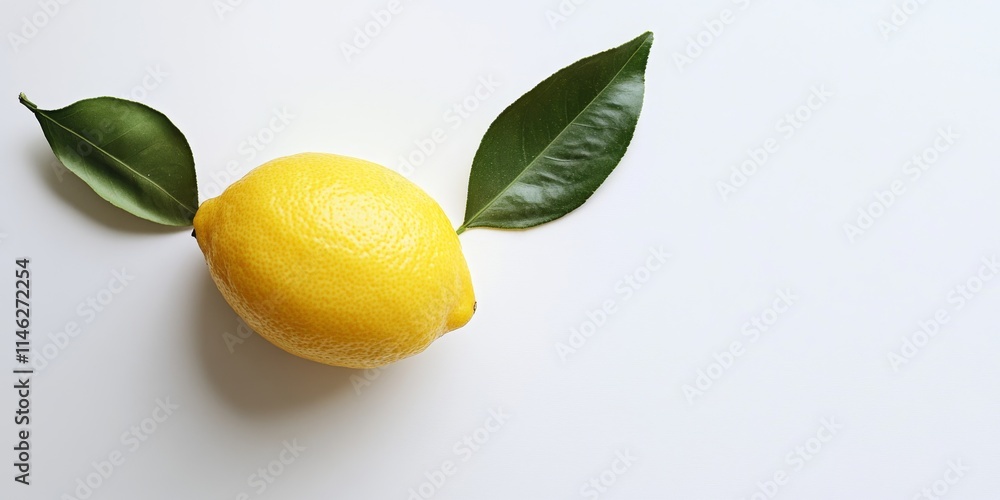 Poster isolated lemon with leaves presented on a white background, highlighting the freshness and vibrant c