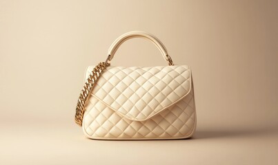 A white quilted handbag with a gold chain strap
