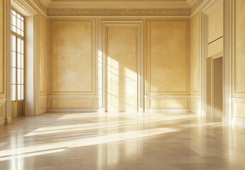 Elegant Interior with Soft Lighting and Warm Golden Walls