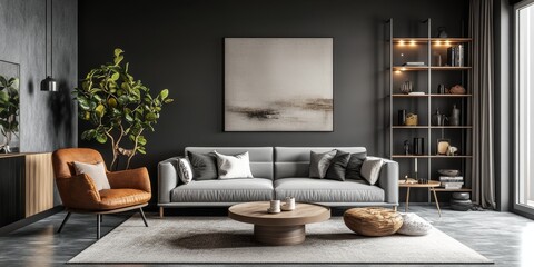 Stylish living room featuring a modern gray color scheme, showcasing elegant furnishings and a chic ambiance that highlights the versatility of a gray color scheme in home decor.