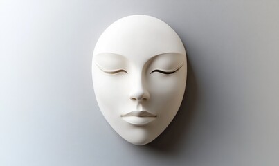 A white face mask with a nose and eyes