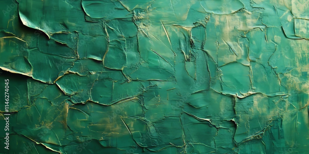 Poster Close up of a green abstract pattern texture on cardboard. This unique cardboard texture features a retro feel, resembling old paper and vintage blank wallpaper for creative projects.