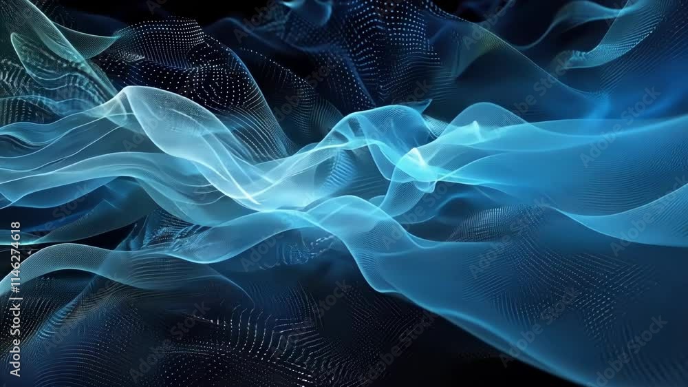 Aufkleber flowing abstract blue digital waves against a dark background vividly represent the concepts of big 