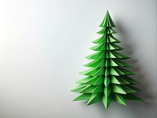 Obraz premium Minimalist Christmas tree: layered green paper leaves on a white background.