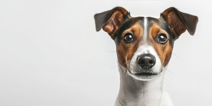 Portrait of a purebred smooth fox terrier against a clean white background, showcasing the unique features and characteristics of the smooth fox terrier breed in a captivating image.