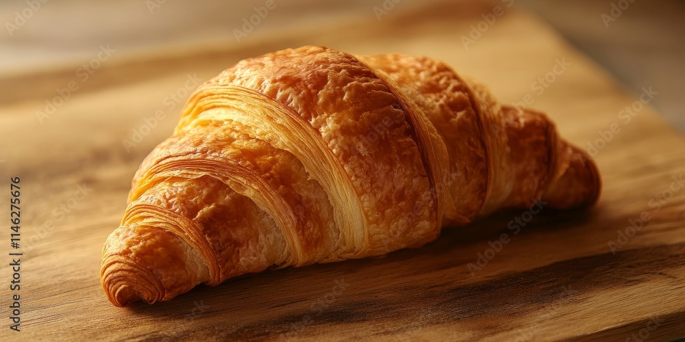 Aufkleber warm croissant resting on a wooden table, showcasing the flaky texture and inviting aroma of fresh c