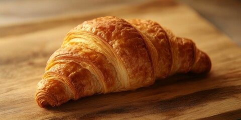 Warm croissant resting on a wooden table, showcasing the flaky texture and inviting aroma of fresh croissant, perfect for a delightful breakfast or snack moment. Enjoying warm croissant enhances the